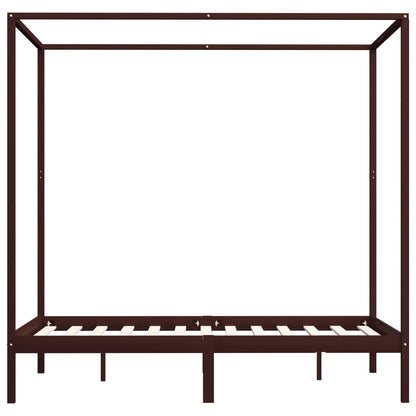 Canopy Bed Frame without Mattress Dark Brown Solid Wood 120x200cm
