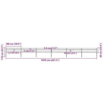 Garden Fence with Spear Top Steel 1070x60 cm Black