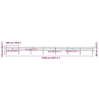 Garden Fence with Spear Top Steel 1248x60 cm Black