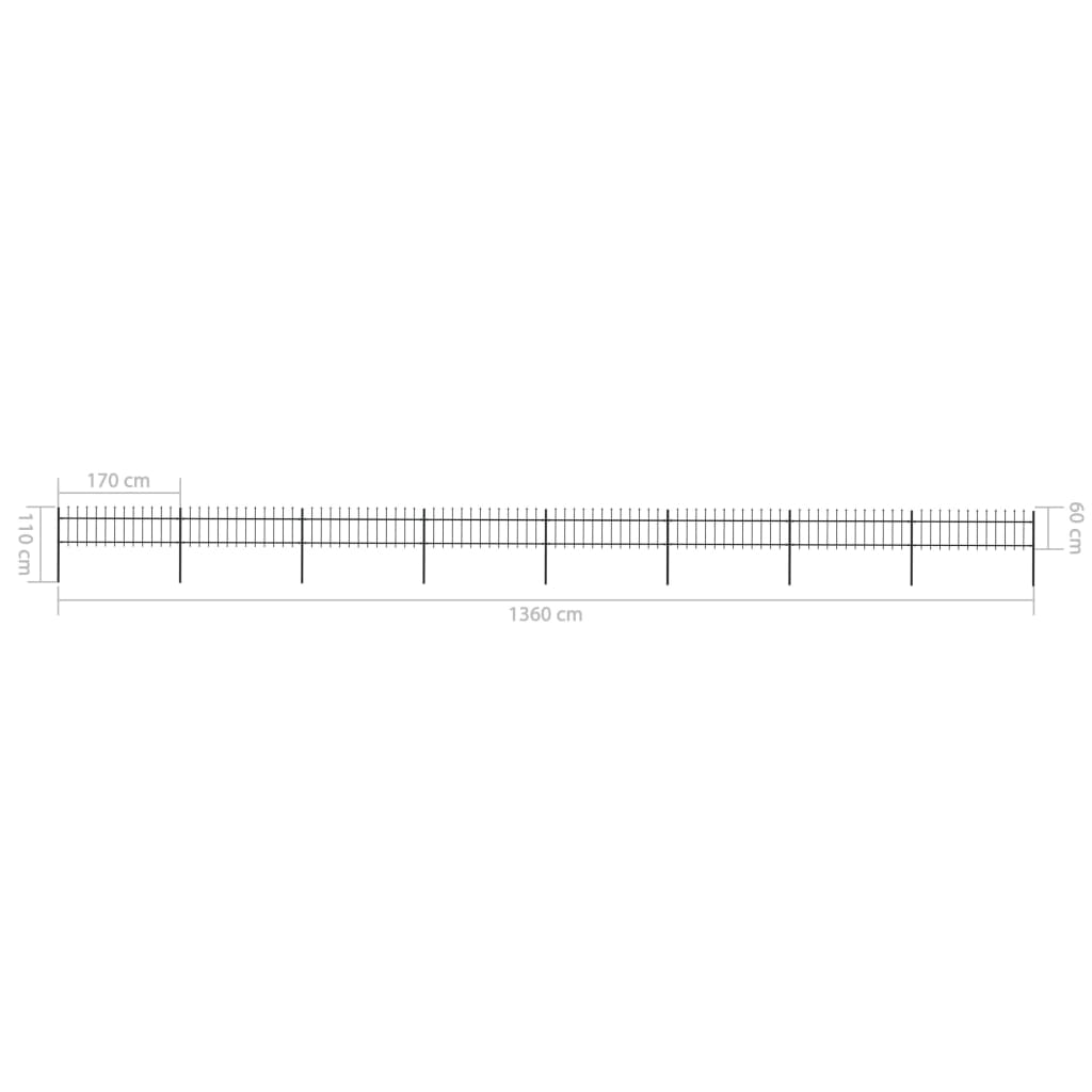 Garden Fence with Spear Top Steel 1426x60 cm Black