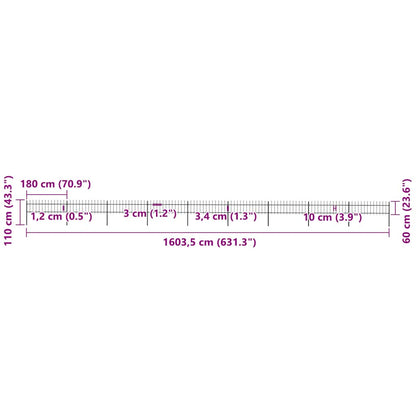 Garden Fence with Spear Top Steel 1603.5x60 cm Black