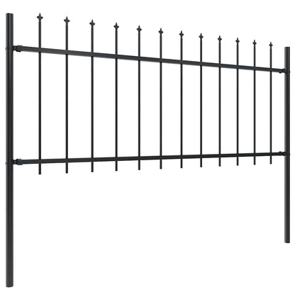Garden Fence with Spear Top Steel 359x80 cm Black