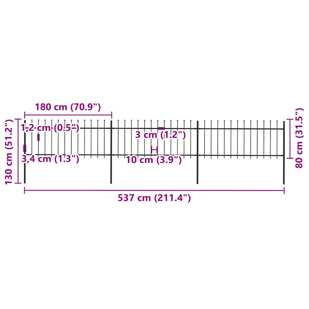 Garden Fence with Spear Top Steel 537x80 cm Black