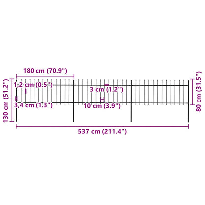 Garden Fence with Spear Top Steel 537x80 cm Black