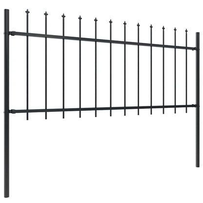 Garden Fence with Spear Top Steel 892.5x80 cm Black
