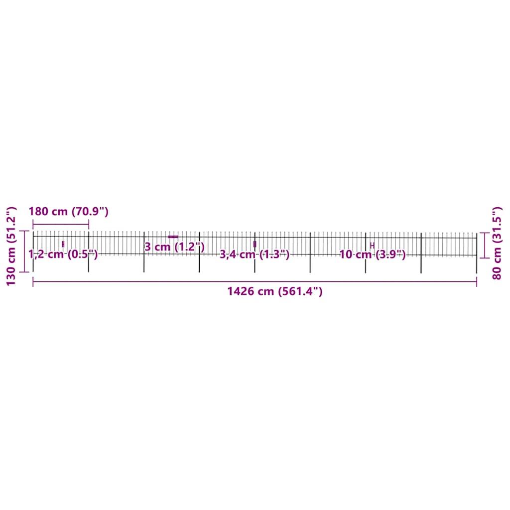 Garden Fence with Spear Top Steel 1426x80 cm Black