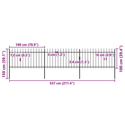 Garden Fence with Spear Top Steel 537x100 cm Black