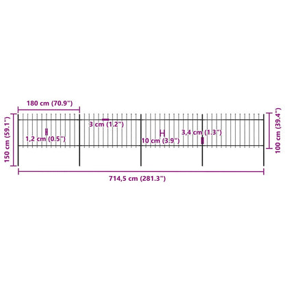 Garden Fence with Spear Top Steel 714.5x100 cm Black