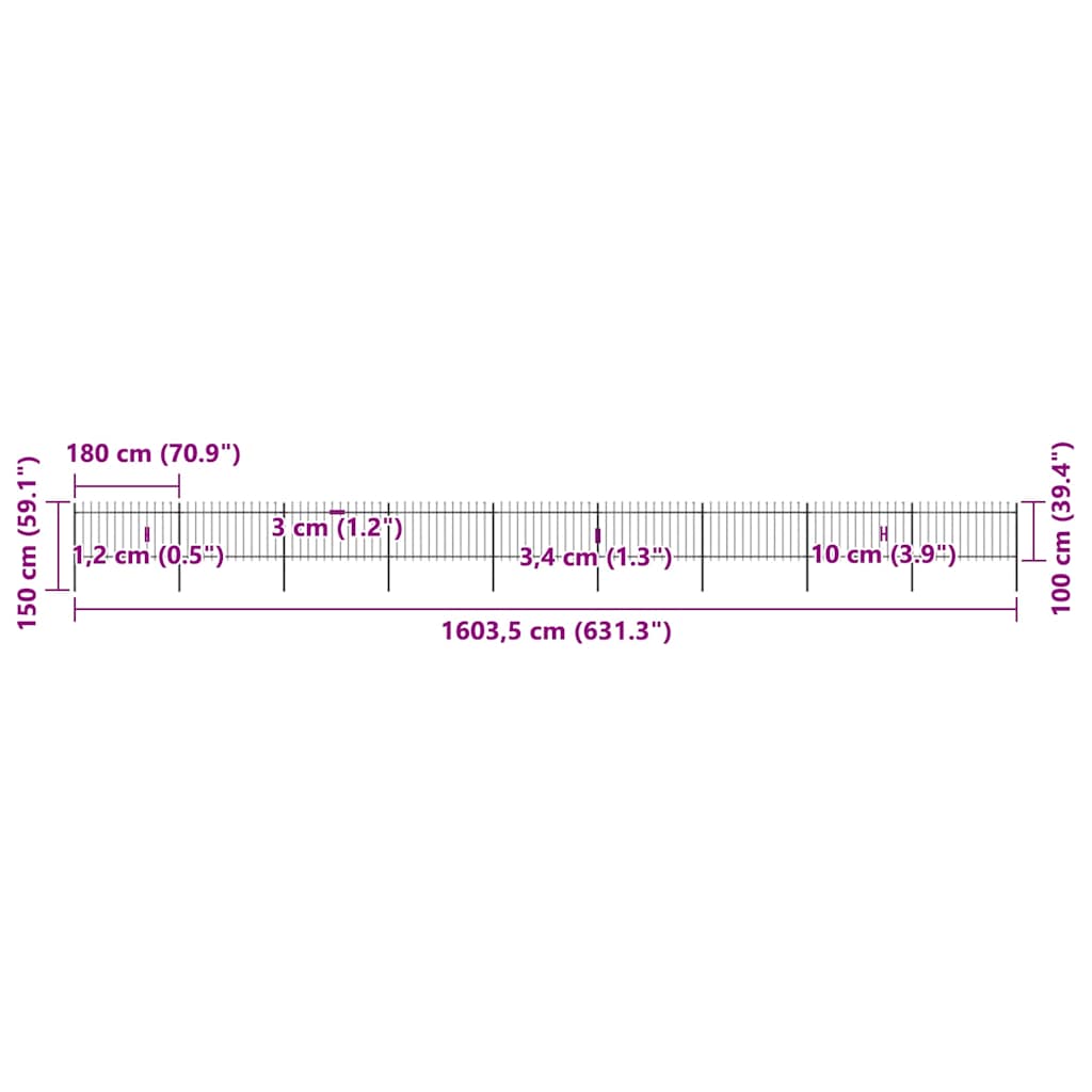 Garden Fence with Spear Top Steel 1603.5x100 cm Black