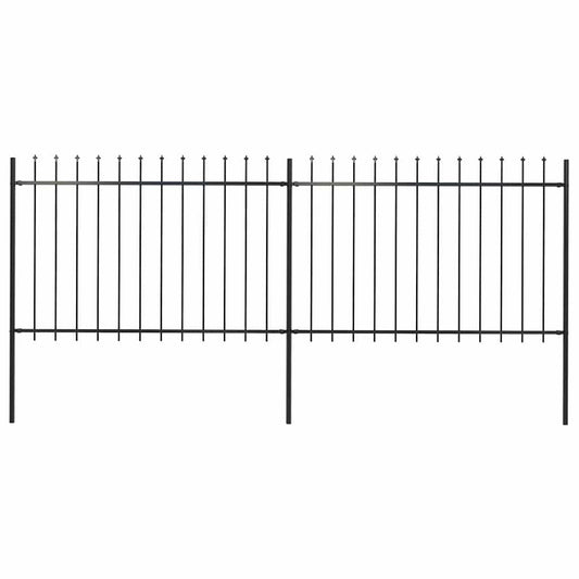 Garden Fence with Spear Top Steel 3.4x1.2 m Black