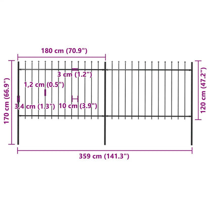 Garden Fence with Spear Top Steel 3.4x1.2 m Black