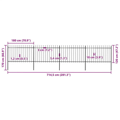 Garden Fence with Spear Top Steel 714.5x120 cm Black