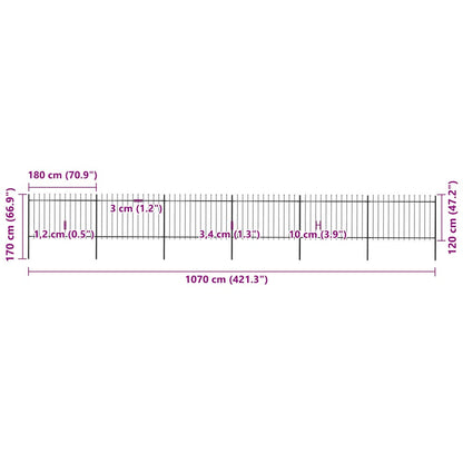 Garden Fence with Spear Top Steel 1070x120 cm Black