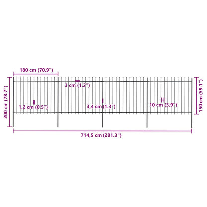 Garden Fence with Spear Top Steel 714.5x150 cm Black