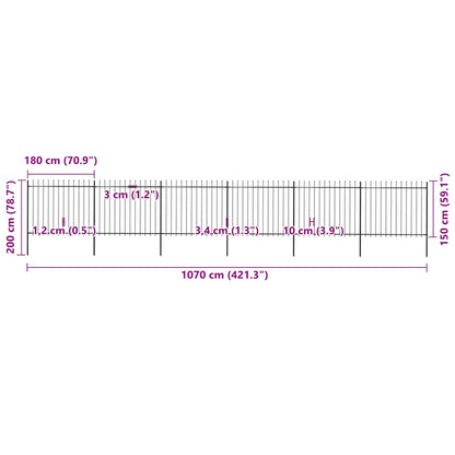 Garden Fence with Spear Top Steel 1070x150 cm Black