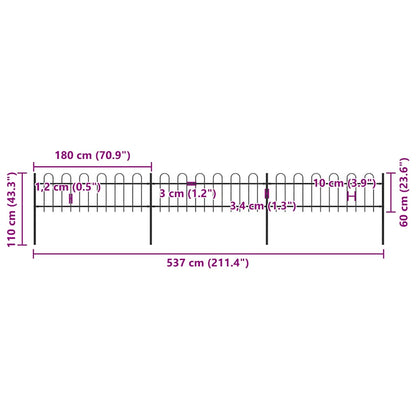 Garden Fence with Hoop Top Steel 537x60 cm Black