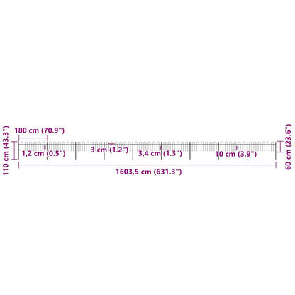 Garden Fence with Hoop Top Steel 1603.5x60 cm Black
