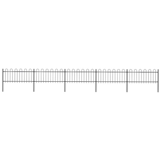 Garden Fence with Hoop Top Steel 892.5x80 cm Black