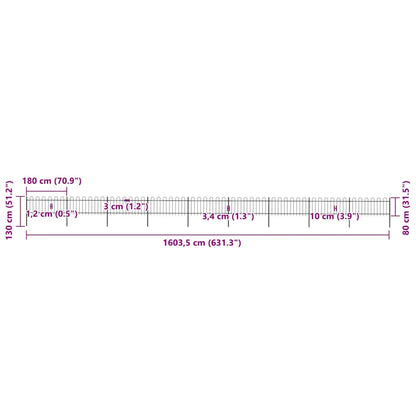 Garden Fence with Hoop Top Steel 1603.5x80 cm Black