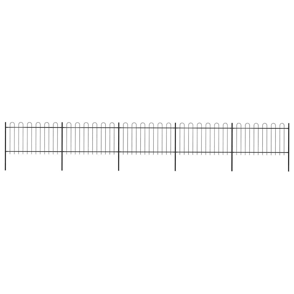 Garden Fence with Hoop Top Steel 892.5x100 cm Black