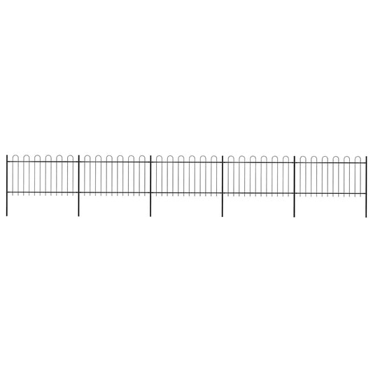 Garden Fence with Hoop Top Steel 892.5x100 cm Black