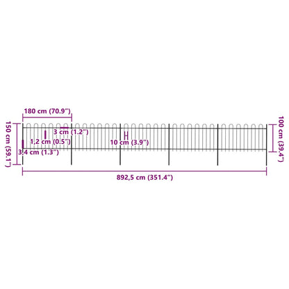 Garden Fence with Hoop Top Steel 892.5x100 cm Black