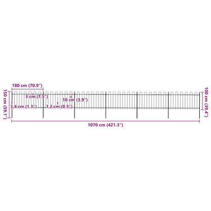 Garden Fence with Hoop Top Steel 1070x100 cm Black