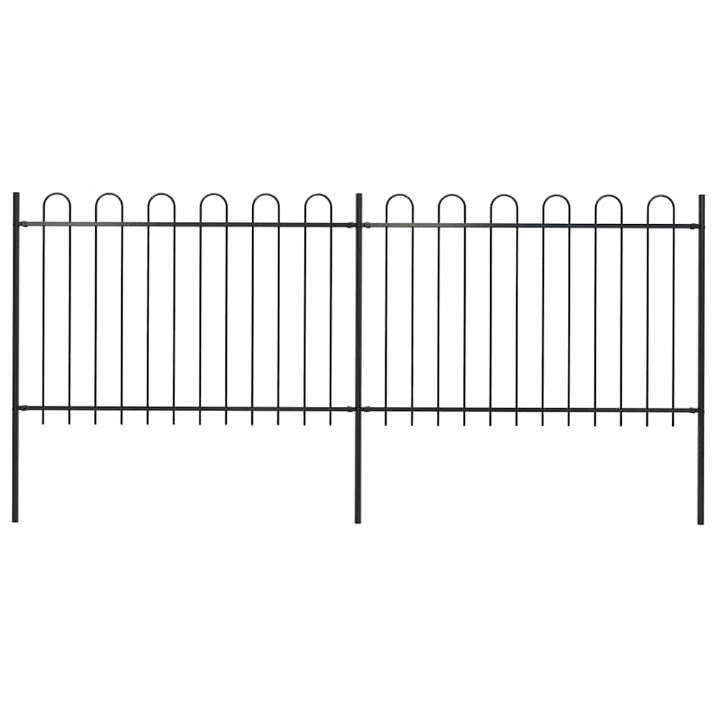 Garden Fence with Hoop Top Steel 359x120 cm Black