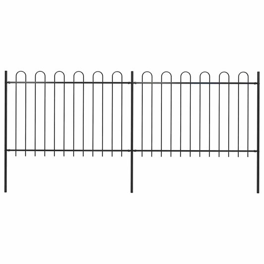 Garden Fence with Hoop Top Steel 359x120 cm Black
