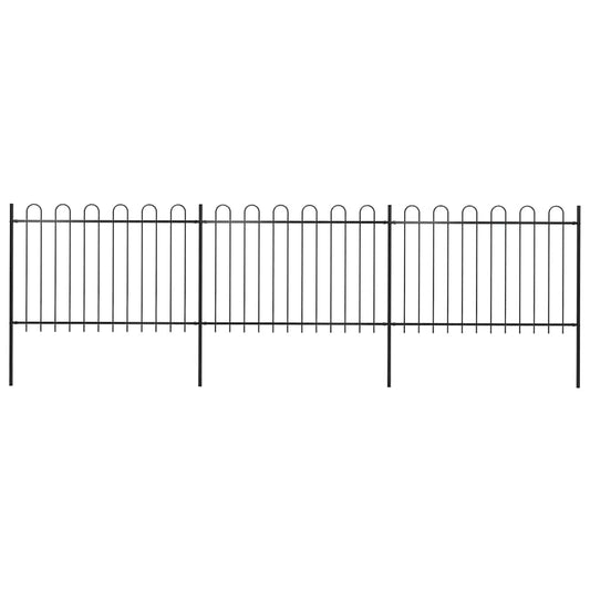 Garden Fence with Hoop Top Steel 537x120 cm Black