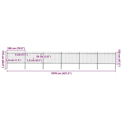 Garden Fence with Hoop Top Steel 1070x120 cm Black