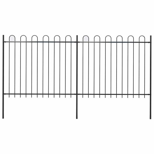 Garden Fence with Hoop Top Steel 359x150 cm Black