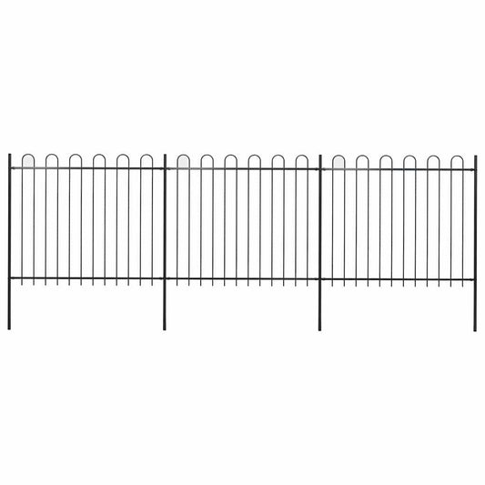 Garden Fence with Hoop Top Steel 537x150 cm Black