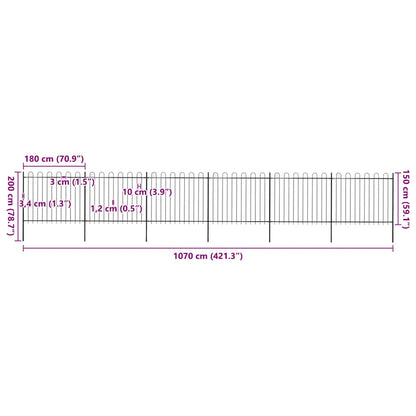 Garden Fence with Hoop Top Steel 1070x150 cm Black