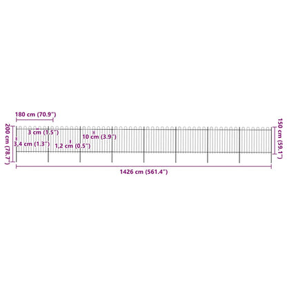 Garden Fence with Hoop Top Steel 1426x150 cm Black