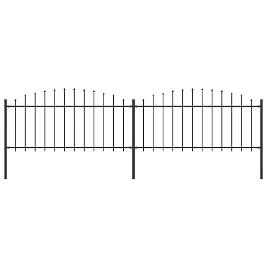 Garden Fence with Spear Top Steel (0.5-0.75)x3.4 m Black