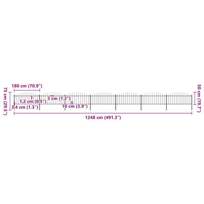Garden Fence with Spear Top Steel (0.5-0.75)x11.9 m Black