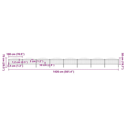 Garden Fence with Spear Top Steel 1426x75 cm Black
