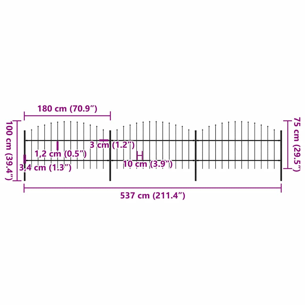 Garden Fence with Spear Top Steel 537x100 cm Black