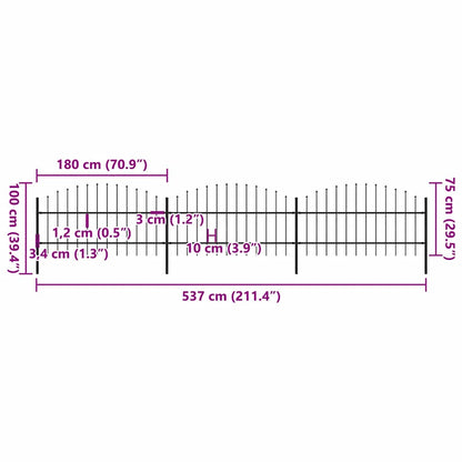 Garden Fence with Spear Top Steel 537x100 cm Black
