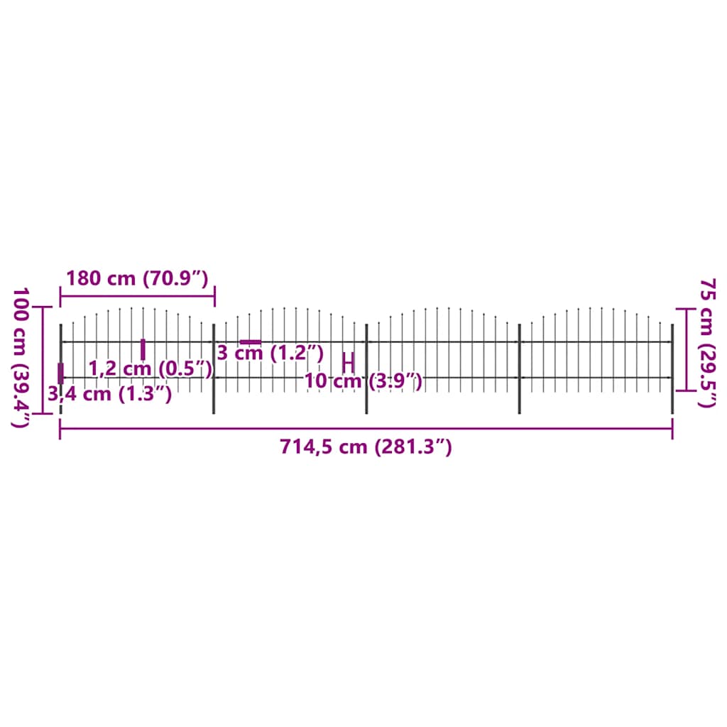 Garden Fence with Spear Top Steel 714.5x100 cm Black