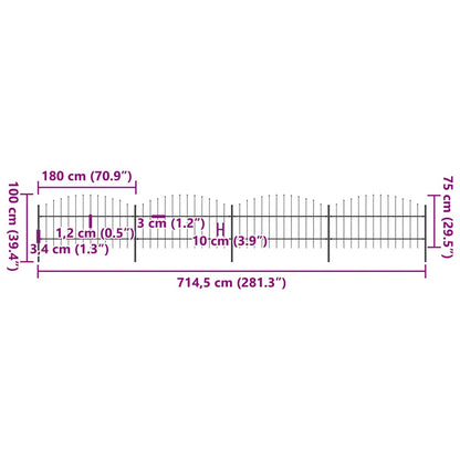 Garden Fence with Spear Top Steel 714.5x100 cm Black