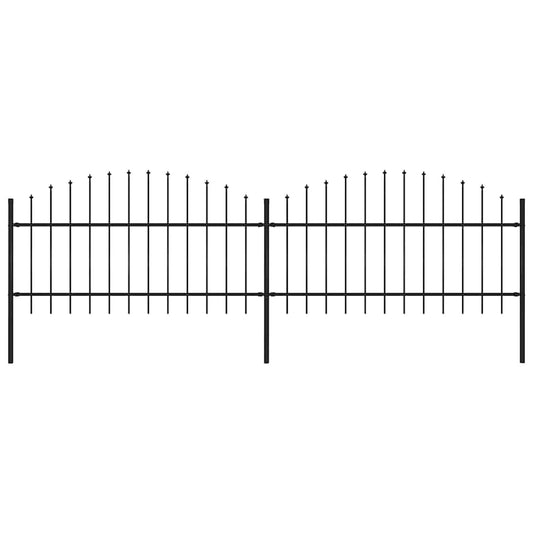 Garden Fence with Spear Top Steel 359x125 cm Black