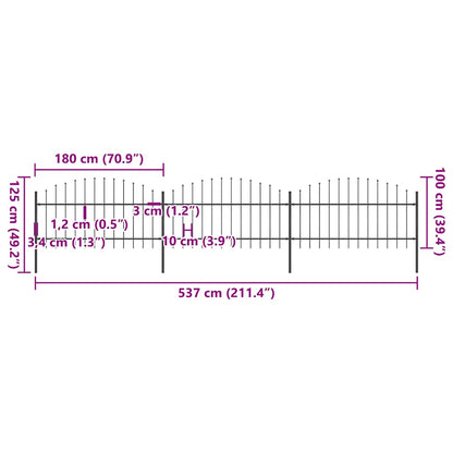 Garden Fence with Spear Top Steel 537x125 cm Black