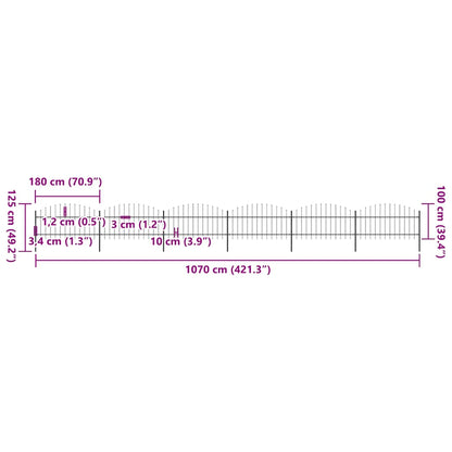 Garden Fence with Spear Top Steel 1070x125 cm Black
