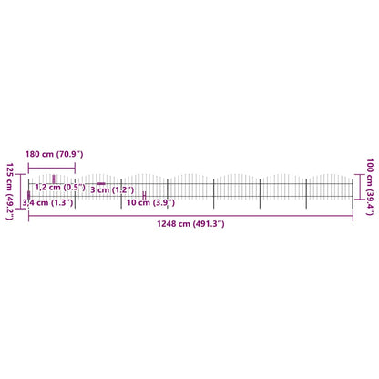 Garden Fence with Spear Top Steel 1248x125 cm Black