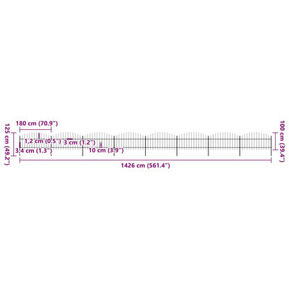 Garden Fence with Spear Top Steel (1-1.25)x13.6 m Black