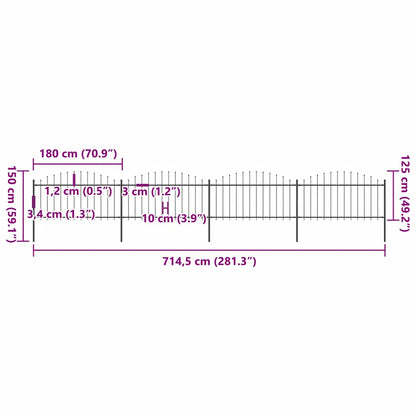 Garden Fence with Spear Top Steel 714.5x150 cm Black