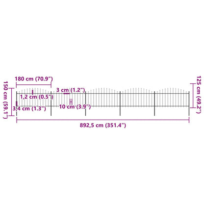 Garden Fence with Spear Top Steel 892.5x150 cm Black