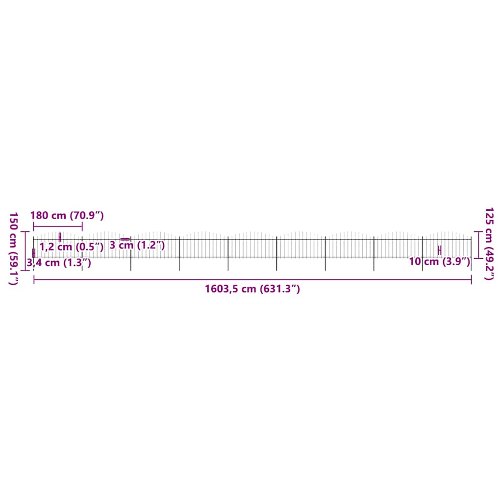 Garden Fence with Spear Top Steel 1603.5x150 cm Black